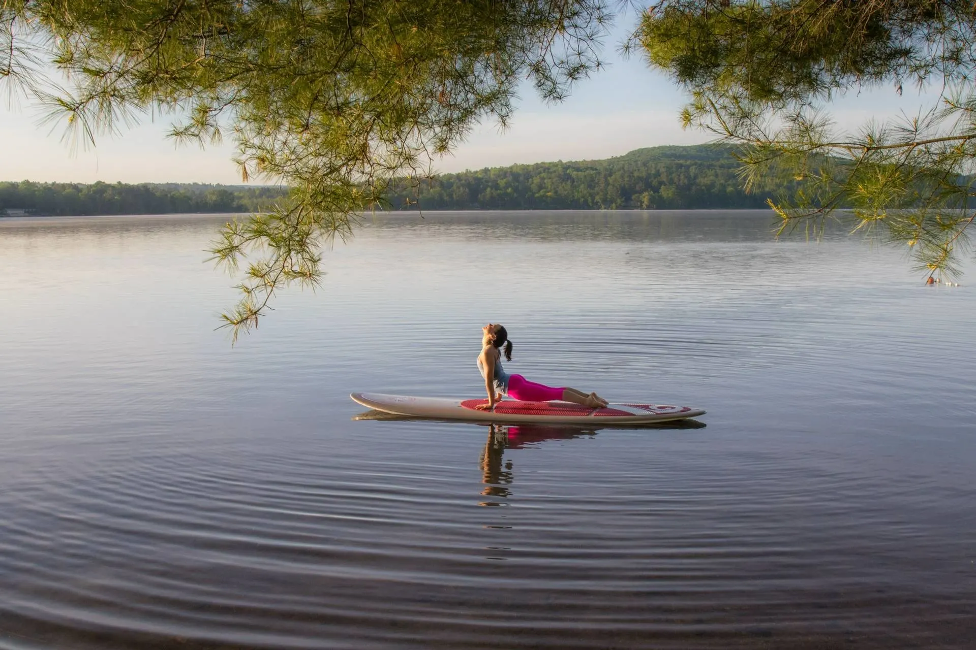 Sup yoga on Lake Mahkeenac